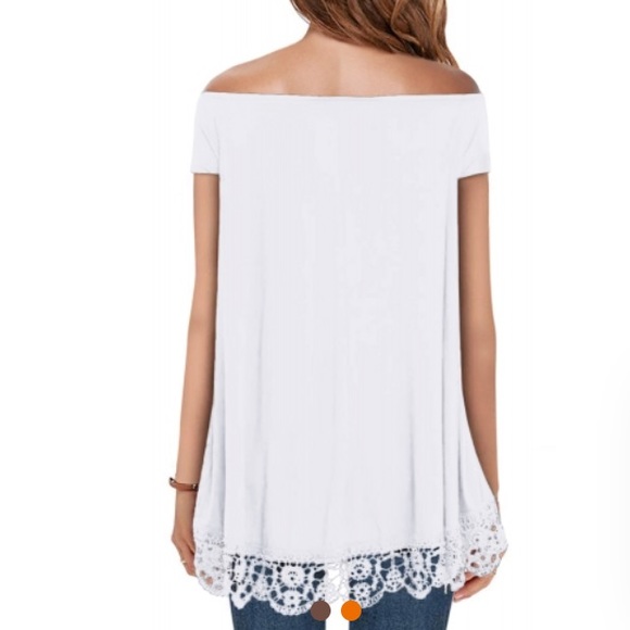 Off Shoulder Lace Trim Blouse—White - Picture 2 of 2